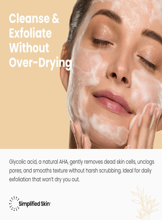 Simplified Skin Glycolic Acid Face Wash for Exfoliating & Anti-Aging - 10% AHA Cleanser to Remove Build Up & Even Tone on Face, Armpits & Body – With Aloe Vera & Sunflower Oil, 6 Fl Oz - Image 2